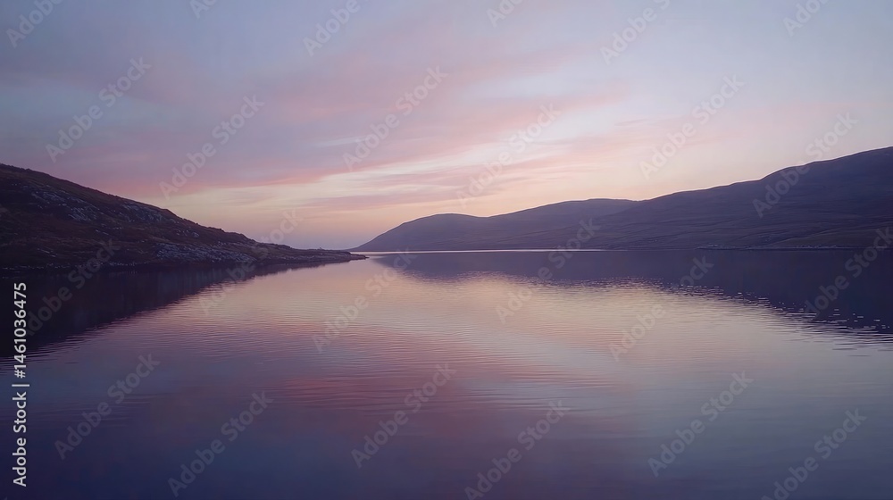 Reflective lake capturing every detail of the colorful sunset sky above Reflective lake capturing every detail of the colorful sunset sky above