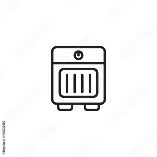 A simple black and white icon of a rectangular device with four vertical lines in the upper section and a power button at the top. It stands on two small, U-shaped supports.