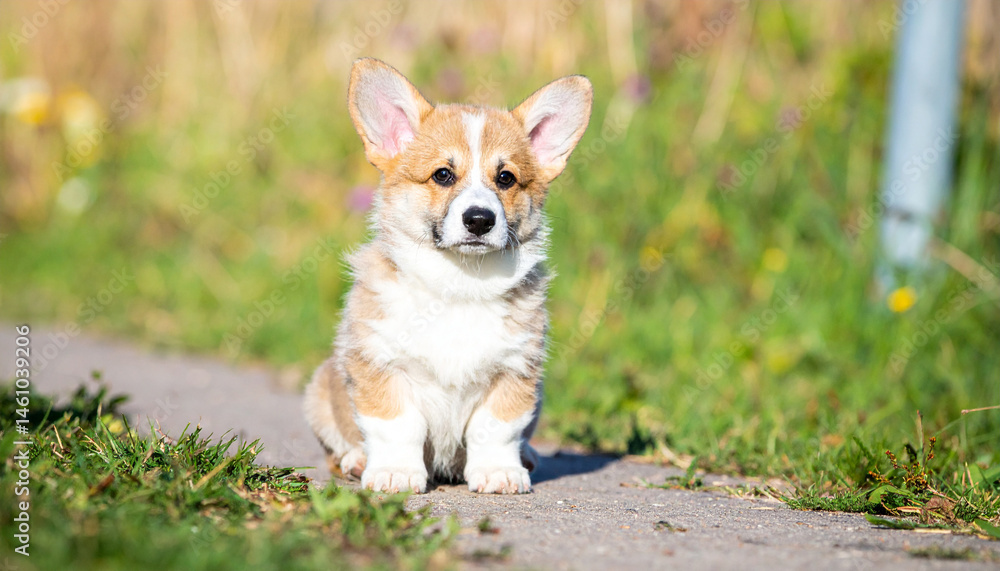 Cute border collie puppy pet animal sitting happy on the grass Cute border collie puppy pet animal sitting happy on the grass