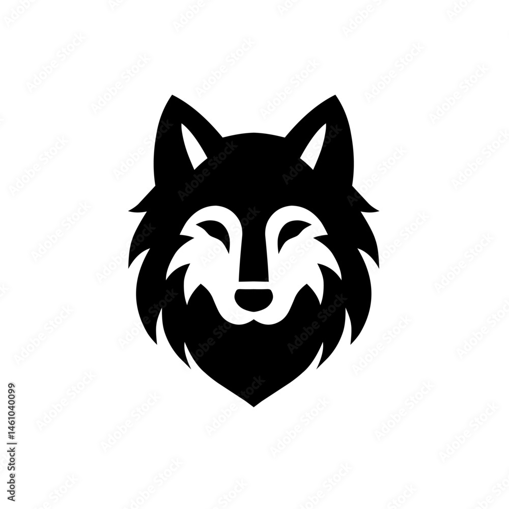 Minimalist vector illustration of a wolf head logo, front view Minimalist vector illustration of a wolf head logo, front view