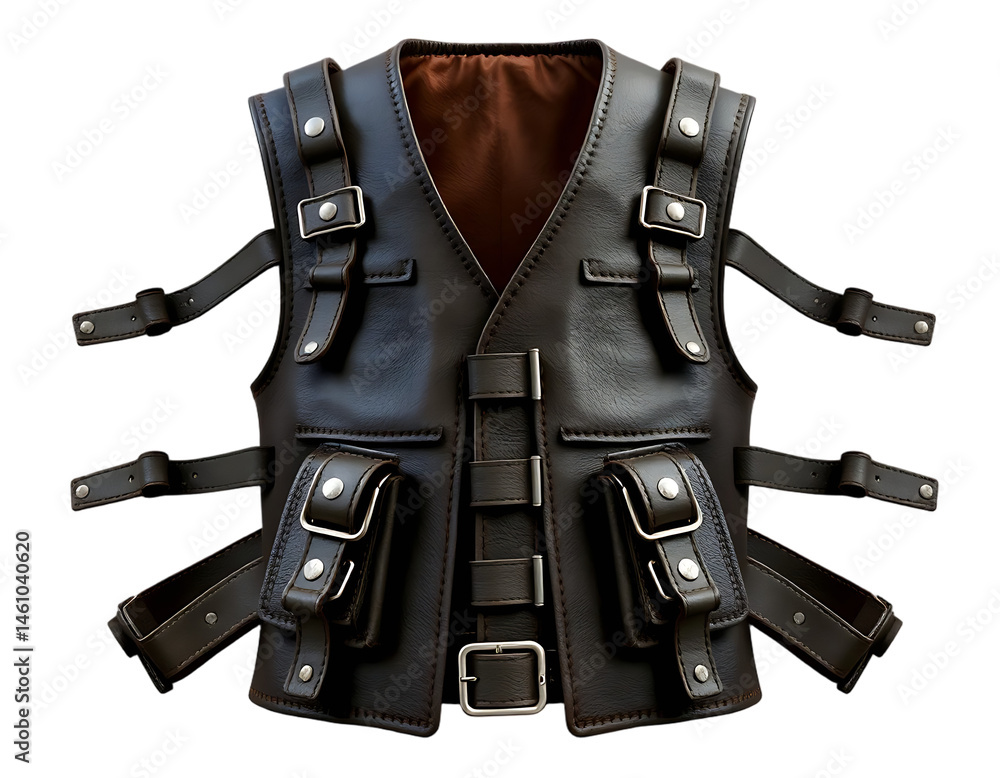 Obraz premium Detailed Render of a Brown Leather Tactical Vest with Pouches and Straps
