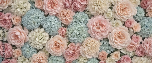 Soft pastel artificial flower wall; roses, peonies, hydrangeas  Elegant vintage floral design ,  soft colors,  wedding