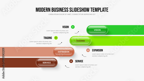 Corporate Briefing Slideshow Design Vector Illustration. Professional Showcase Four Element Infographic Frame Template. Digital Report 4 Step Diagram Slide Layout.