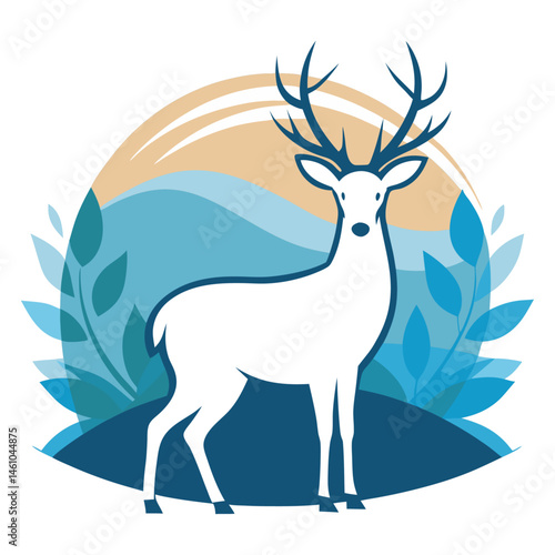 White tailed Deer Silhouette Vector  Forest  Scene with Wildlife Charm