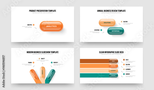 Financial Insight 1 2 3 4 Option Infographic Presentation Design Bundle. Digital Planning One Two Three Four Element Diagram Slide Template Vector Illustration Collection.