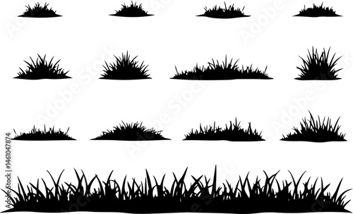 Grass Silhouette Vector Set – Lawn and Turf Shapes Collection