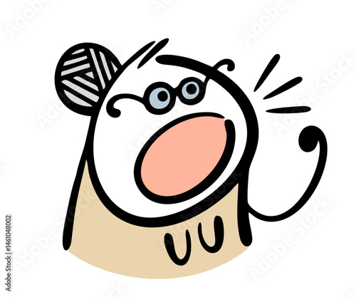 Cartoon aggressive old woman clenched her fist, threatens the neighbors and screams loudly. Vector illustration of a grandmother unhappy with her grandchildren, grumbles and scolds.