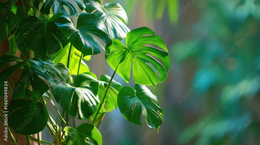 Obraz premium Monstera Philodendron leaves in a tropical paradise, vibrant and serene