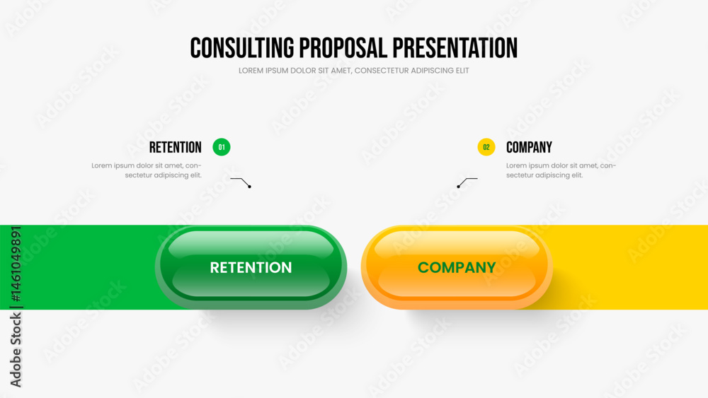 Fototapeta premium Project Briefing 2 Step Infographic Frame Design. Sales Insight Presentation Template Vector Illustration. Modern Analysis Two Element Diagram Slideshow Layout.