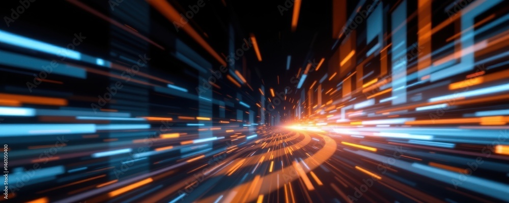 Obraz premium create an abstract image featuring light speed motion blur effect on a black background, set against a technology background