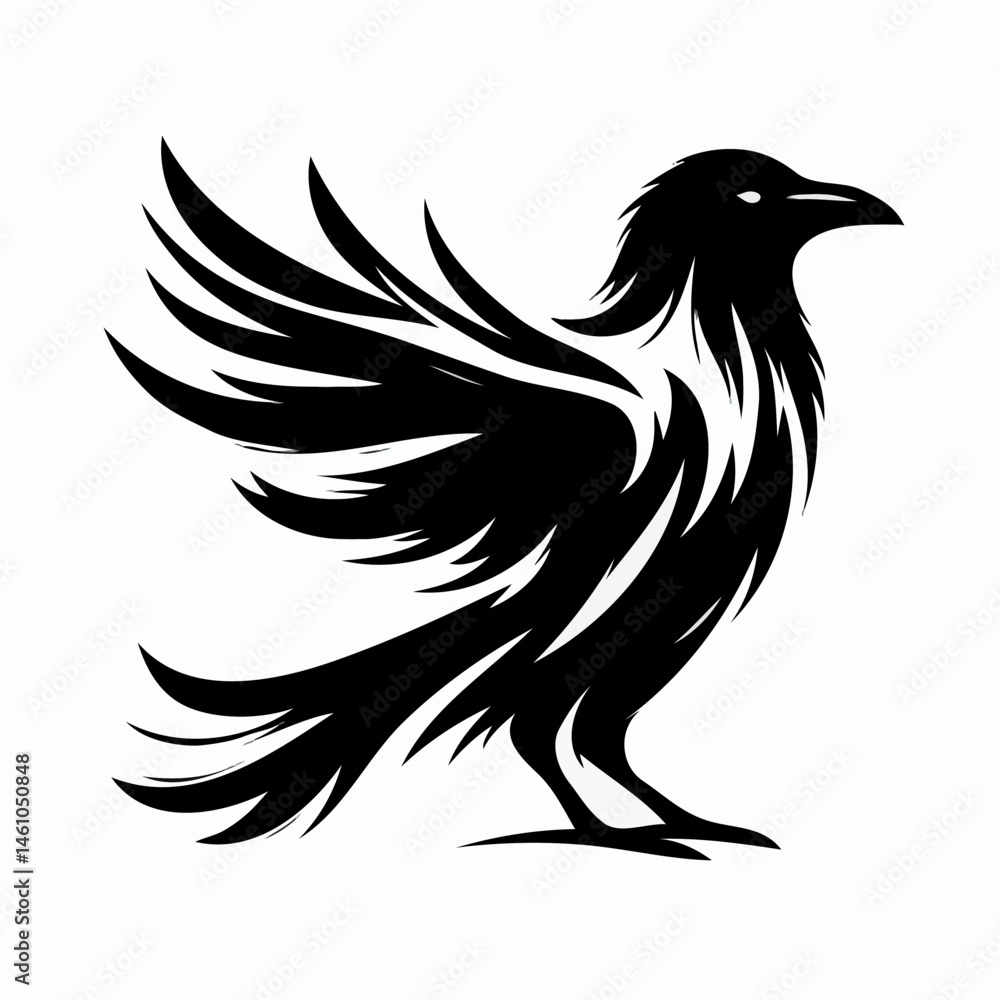Fototapeta premium Stylized raven silhouette in black style