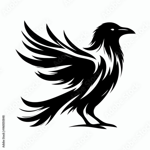 Stylized raven silhouette in black style