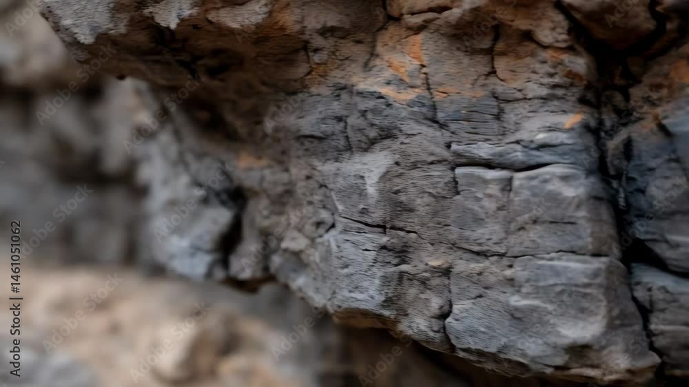 Detailed view of rock strata exhibiting gray, black, and brown coloration and deep crevices, creating a textured natural landscape element Detailed view of rock strata exhibiting gray, black, and brown coloration and deep crevices, creating a textured natural landscape element