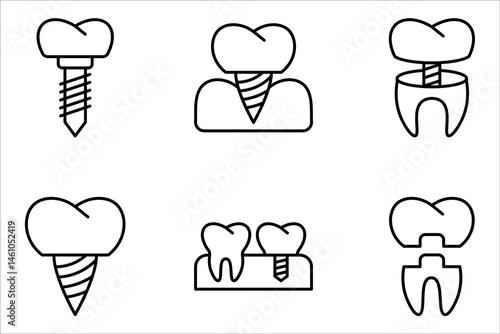 Dental implant icon set. Teeth health dentistry logo. Dental emblem. Tooth care pictogram. vector illustration on white background
