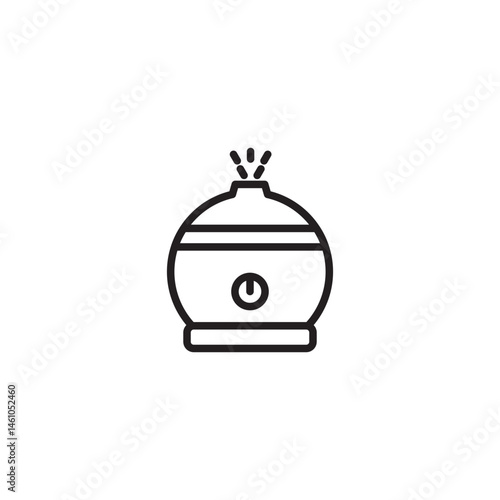 A simple black and white icon of a round humidifier with mist emitting from the top and a power button on its front.