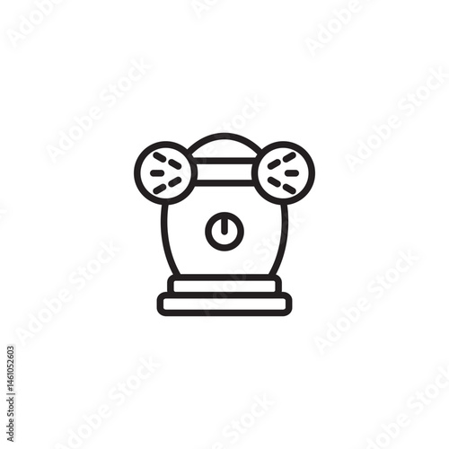 A stylized black and white icon of a device, possibly a humidifier or purifier, with circular vents on the sides and a power button on the front.