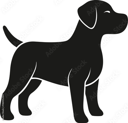 Black dog silhouette vector illustration of sitting domestic pet with upright ears, isolated animal graphic icon, perfect for logo design, pet shop branding, minimalist animal sign, or print artwork 2