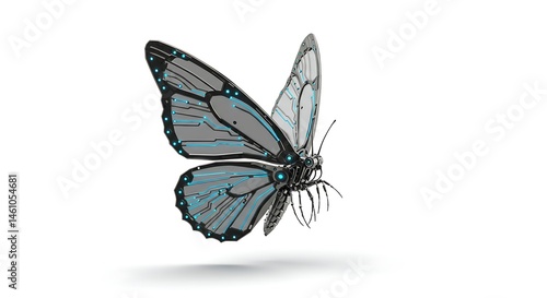 Mechanical butterfly robot insect artificial intelligence technology futuristic design on transparent background