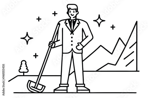 Flat Vector Illustration of Business Team Climbing Career Growth Steps with Gear Icons, Arrows, and Graph – Modern Concept for Leadership, Success, and Corporate Development.