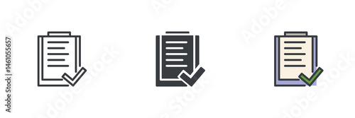 Clipboard with text and a checkmark different style icon set
