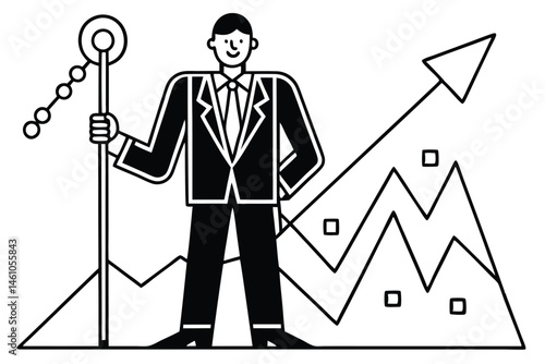 Flat Vector Illustration of Business Team Climbing Career Growth Steps with Gear Icons, Arrows, and Graph – Modern Concept for Leadership, Success, and Corporate Development.