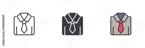 Folded shirt with a tie different style icon set