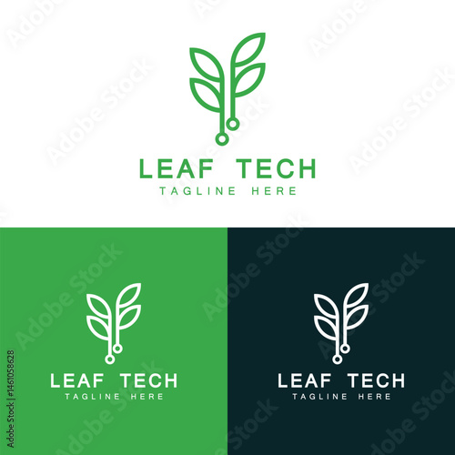 Green tech logo design. leaf with digital data technology design graphic vector illustration