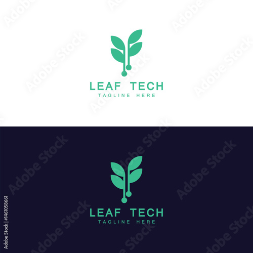 Green tech logo design. leaf with digital data technology design graphic vector illustration