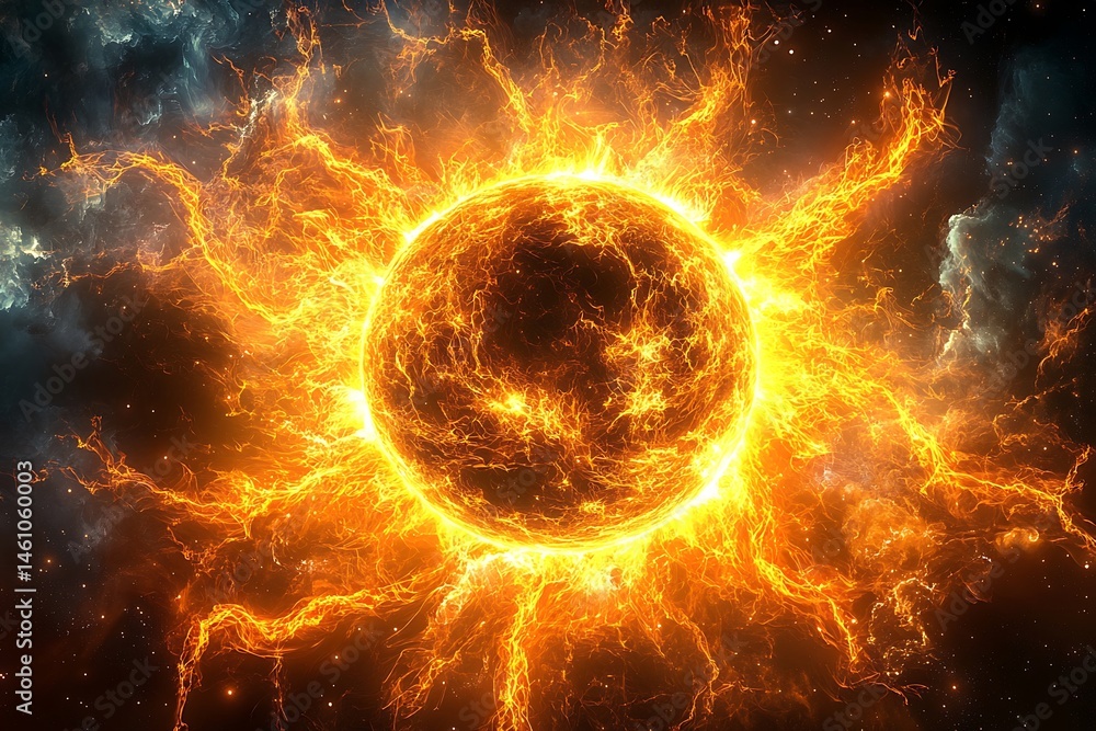 Obraz premium Fiery celestial body in a cosmic space.