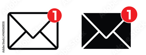 Email notification icon set. Email Envelope Icon with Notification Badge. email sign and symbol. Envelope icon on a white background
