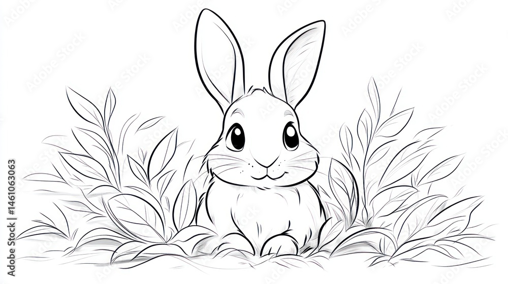 Obraz premium Cute cartoon rabbit in a grassy patch