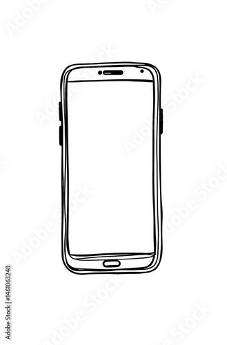 Thick line doodle of a mobile phone with blank screen, isolated on white background