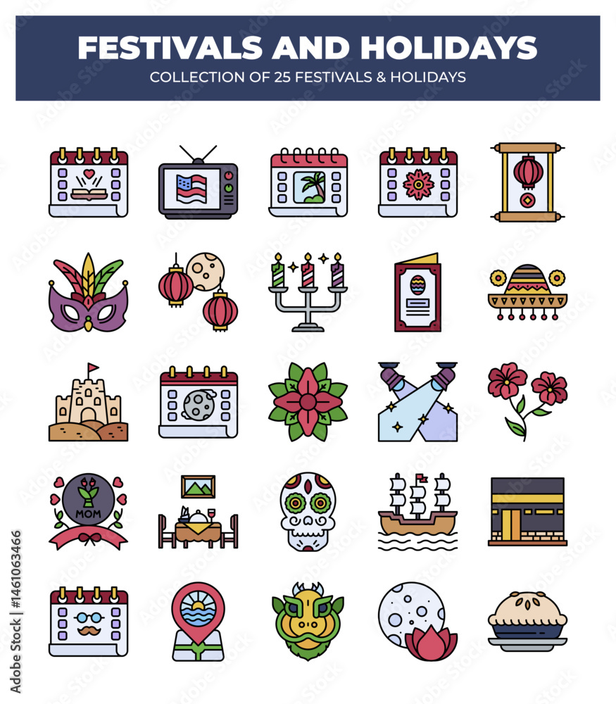Fototapeta premium Collection of 25 Festivals and Holidays. Cultural Celebrations Around the World