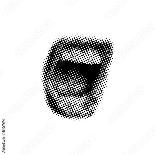 Screaming mouth with tongue with halftone effect,collage element