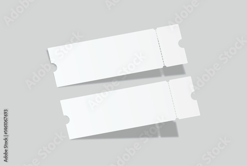 Realistic 3D Ticket Mockup with one stud rip line. Blank template design for lottery coupon, voucher, entertainment show, event, concert, boarding pass, discount, flyer isolated on background. Vector
