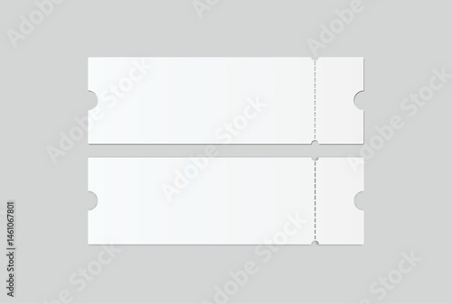 Realistic 3D Ticket Mockup with one stud rip line. Blank template design for lottery coupon, voucher, entertainment show, event, concert, boarding pass, discount, flyer isolated on background. Vector
