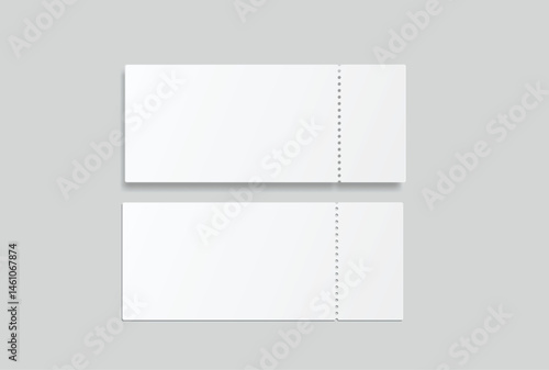 Realistic 3D Ticket Mockup with one stud rip line. Blank template design for lottery coupon, voucher, entertainment show, event, concert, boarding pass, discount, flyer isolated on background. Vector
