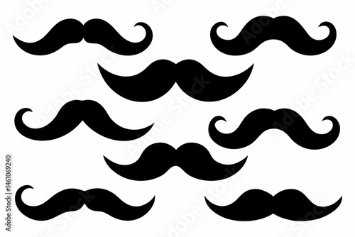 Moustache Silhouette, Set of mustache icon vector illustration