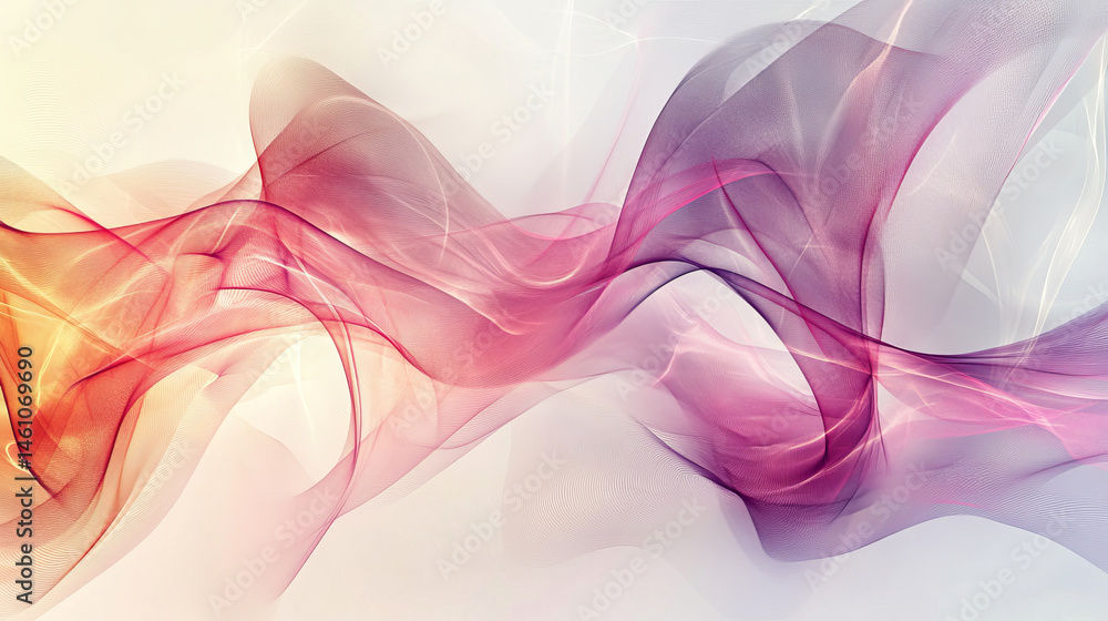 Fototapeta premium Flowing lines create abstract background with soft gradients of pink, purple, and orange, evoking sense of calm and creativity. This design is perfect for various artistic applications