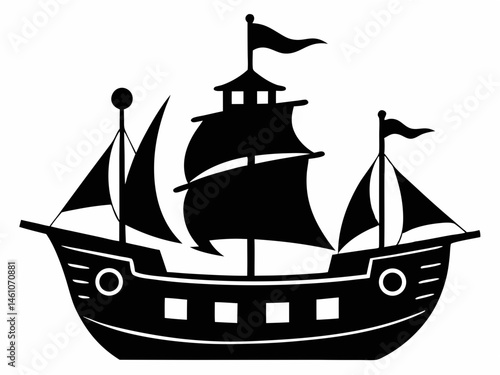 A pirate ship silhouette, Pirate ship black silhouette, Pirate ship flat vector