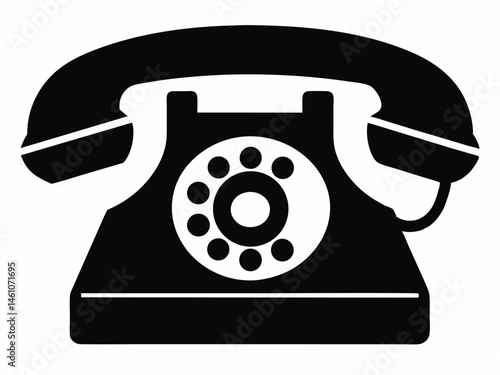 Rotary dial telephone with speakerphone silhouette,retro telephone vector icon