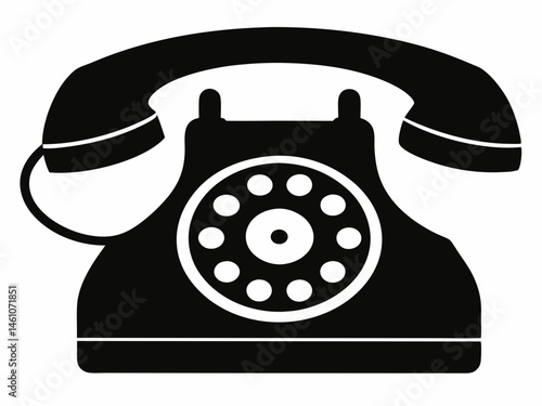 Rotary dial telephone with speakerphone silhouette,retro telephone vector icon