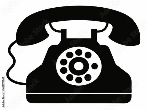 Rotary dial telephone with speakerphone silhouette,retro telephone vector icon