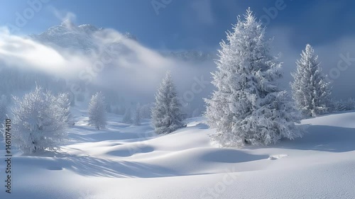 Wallpaper Mural Snowy Landscape with Fir Trees and Distant Mountains Under a Blue Sky Covered in White Frost in an Outdoor Winter Scene with Natural Sunlight Torontodigital.ca