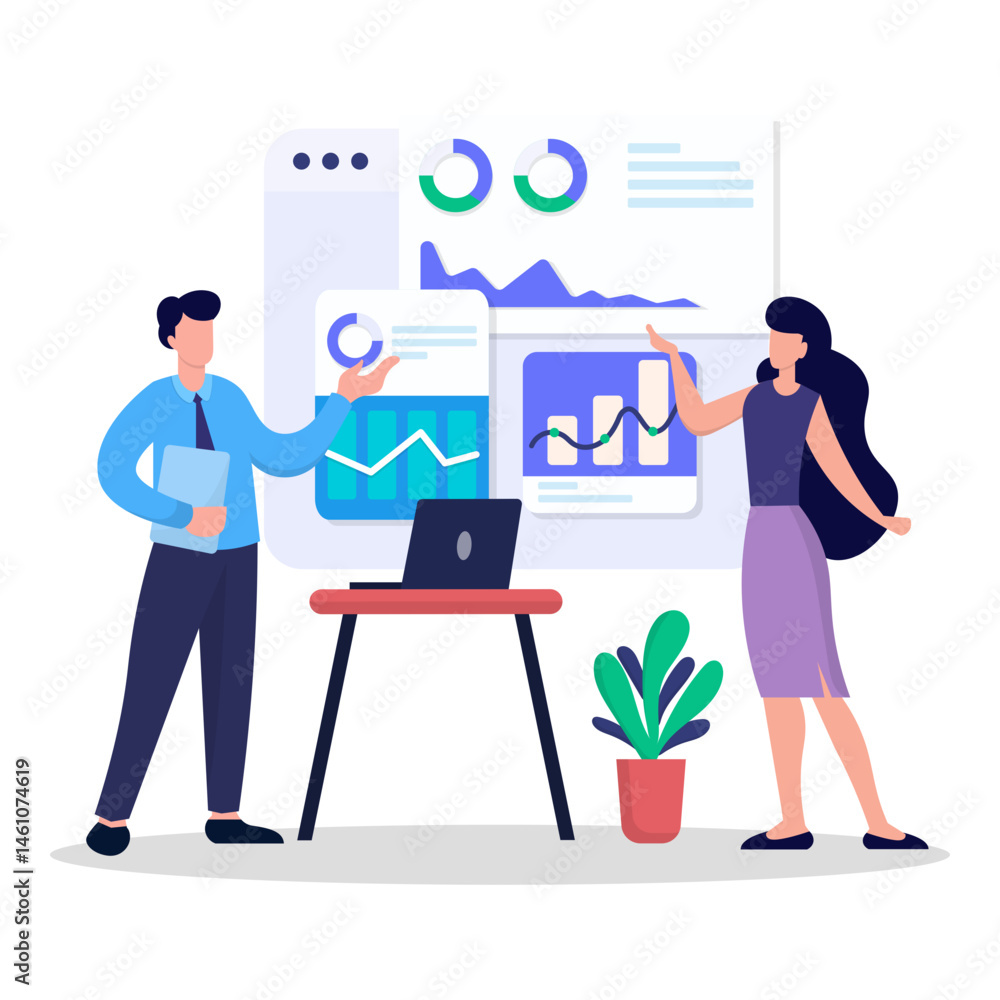 Fototapeta premium Business Discussion and Data Analysis Illustration