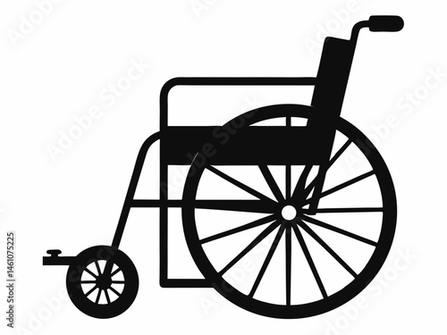 Wheelchair silhouette vector illustration. A black and white picture of a wheelchair with a wheel 