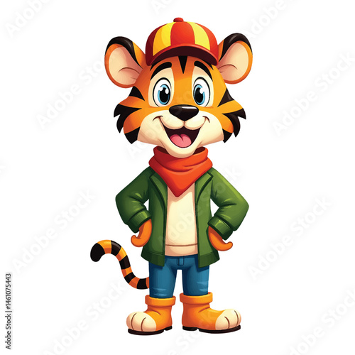 Cheerful Tiger Cub in Stylish Outfit Tiger mascot