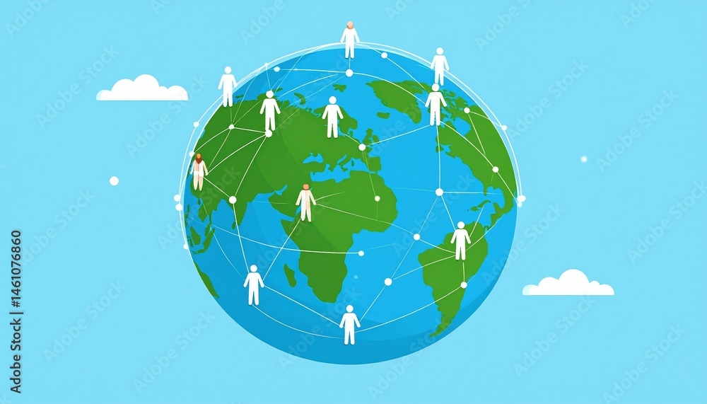 Fototapeta premium Global Network Connection People Connected Across the World Illustrative Graphic of International Communication and Networking
