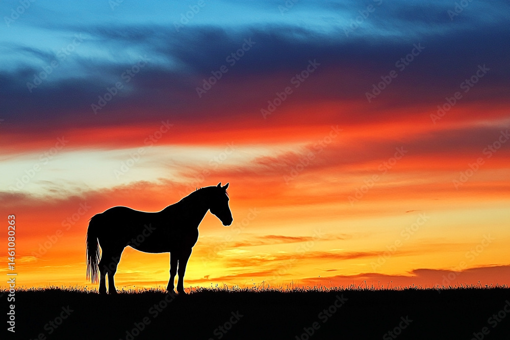 Silhouette of horse against a vibrant sunset displaying rich colors