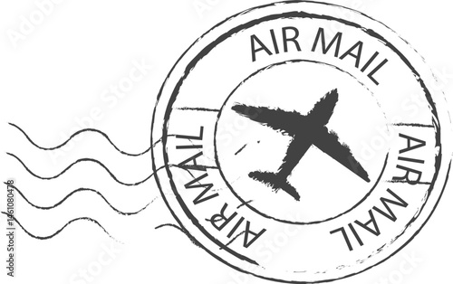 Post stamp air mail postage rubber vintage frame, seal. Line retro textured blank postmark border template. Grunge circle airmail print, design element.